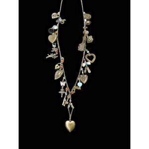 Vintage Charm Necklace Mixed Charms Hearts Key Locket Figural Statement Necklace